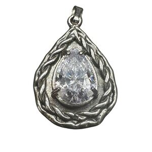 ISRAEL 925 Sterling Silver Pendant Hebrew Hallmark Artisan Glass Teardrop 1”
